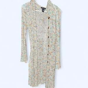 BCBGMAXAZRIA Multicolored Crochet Button Front Hooded Cardigan